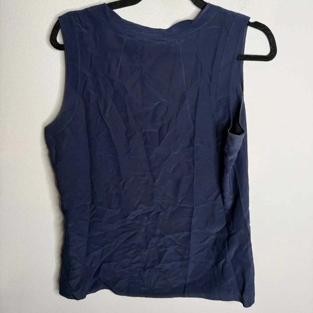 Tory Burch Women's Navy 100%‎ Silk V Neck Sleeveless Tank Top - Size 10